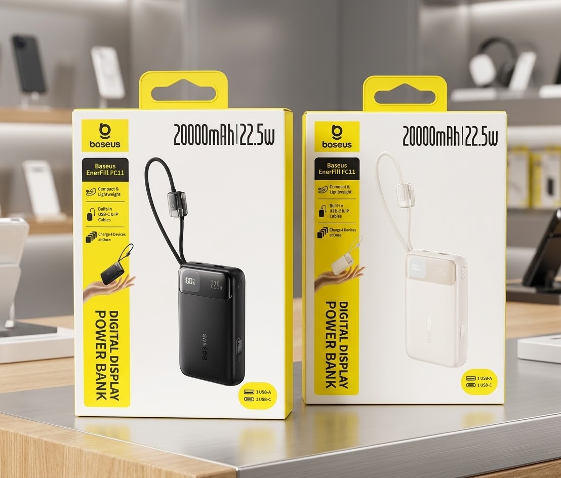 Baseus EnerFill FC11 20000mAh 22.5W Power Bank with Built-In Cables